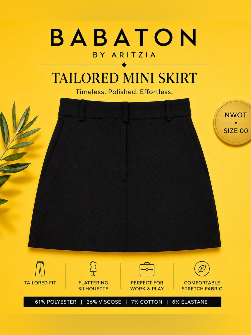 NWOT – Babaton by Aritzia Black Mini Skirt – Size 00